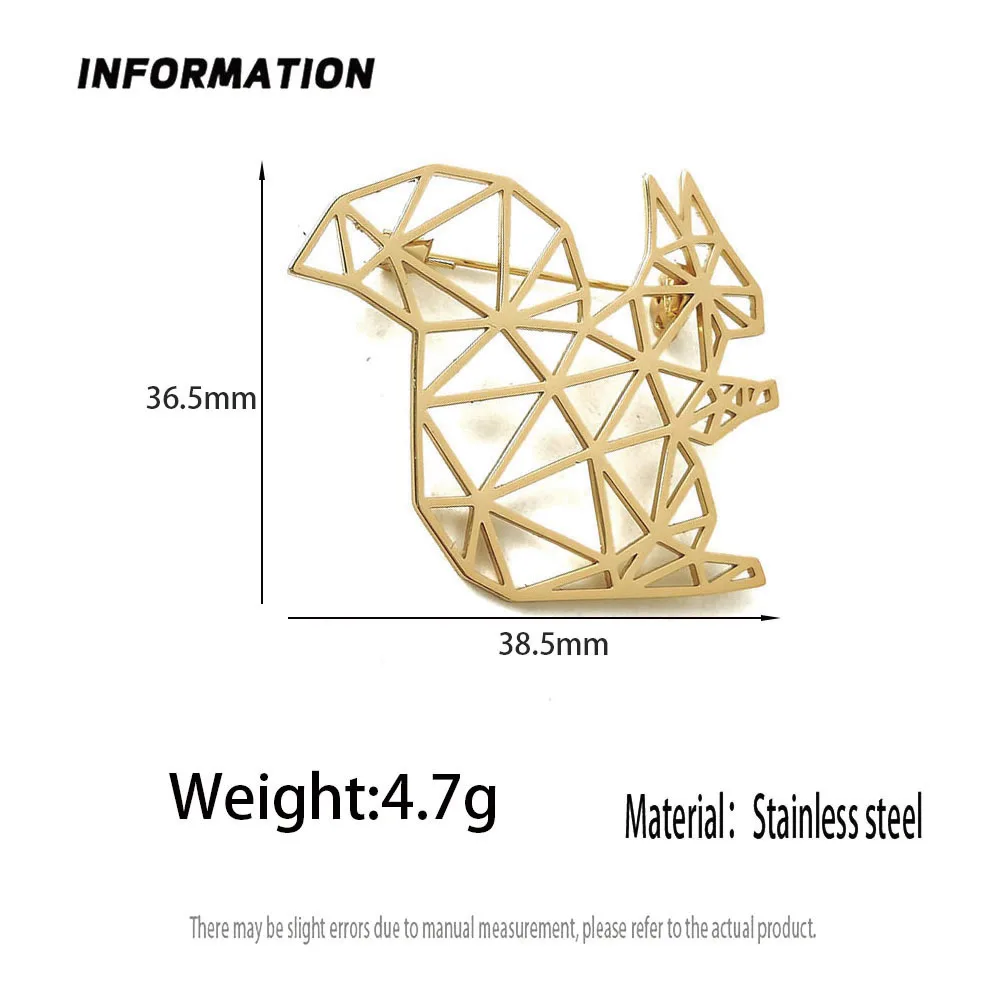 Creative punk style hollow squirrel stainless steel gold-plated 18K brooch, black suit accessories, wedding matching set