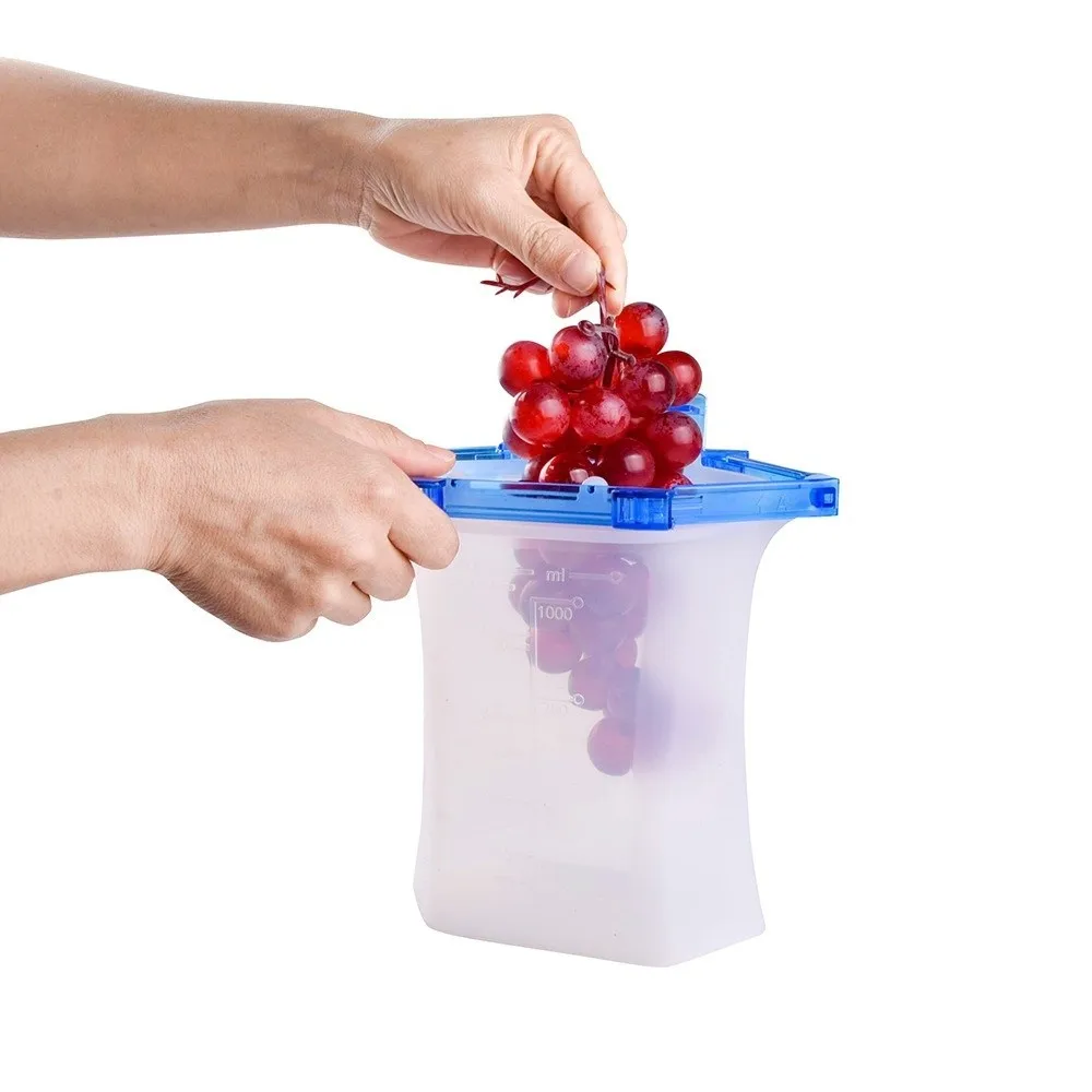 1000ml Fresh-keeping Bag Double Lock Portable Freezer Seal Bags Food-grade Silicone Leakproof Food Storage Bag Fruit