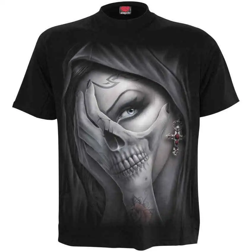 2023 Casual Slim T-Shirt for Men Realistic Digital Print Skull Design Trendy Internet Celebrity Short-Sleeved Graphic Tee