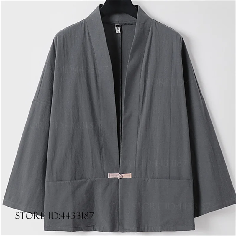 

Large Size 3XL-9XL Men Japanese Kimono Cardigan Jacket Cotton Linen Male Coat Kimono Yukata Haori Bathrobe Harajuku Hanfu Shirt