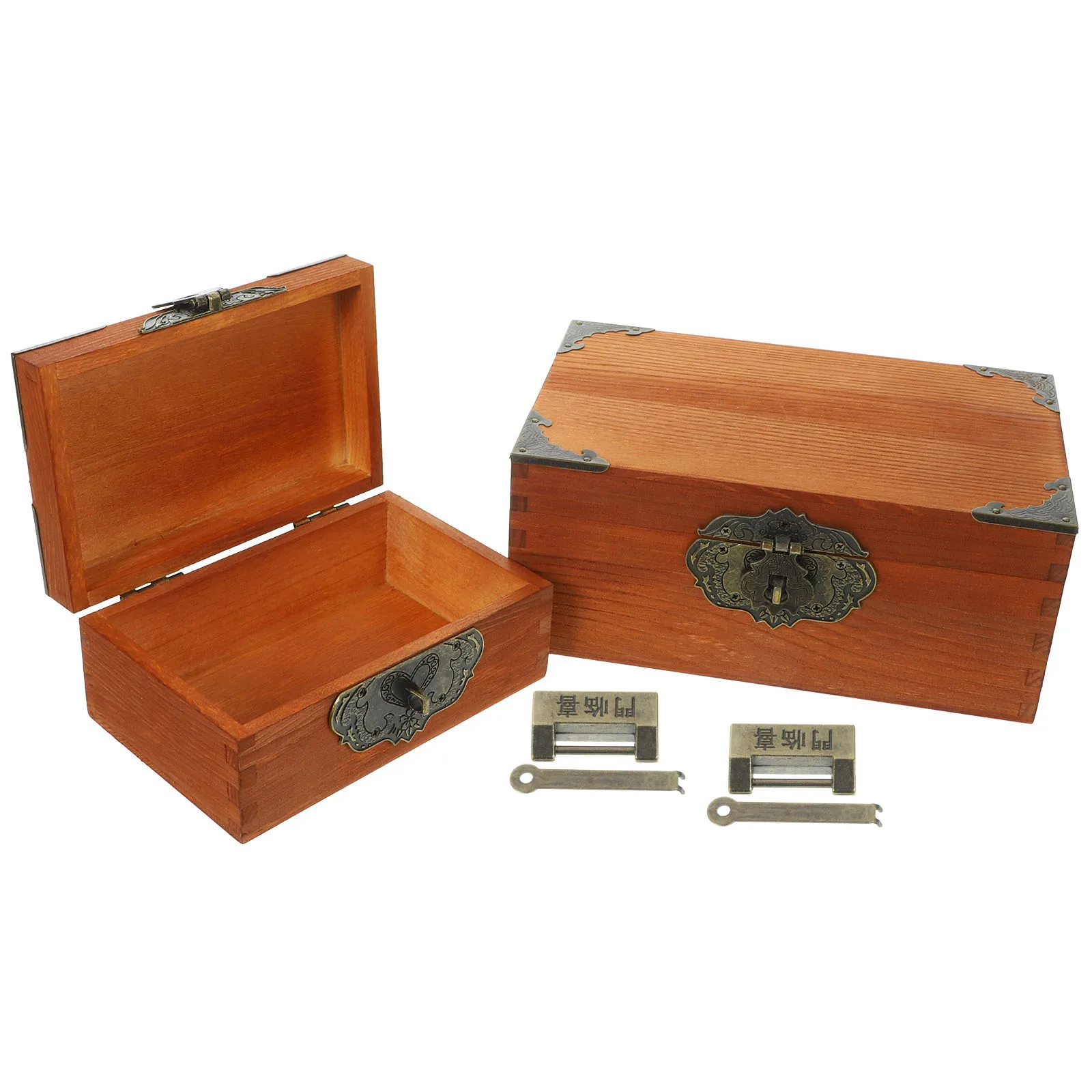 

2 Pcs Wooden Storage Boxes Retro Lids Jewelry Organizer Cases Walnut Color Small Medium Sizes Decorative Keepsake Boxes