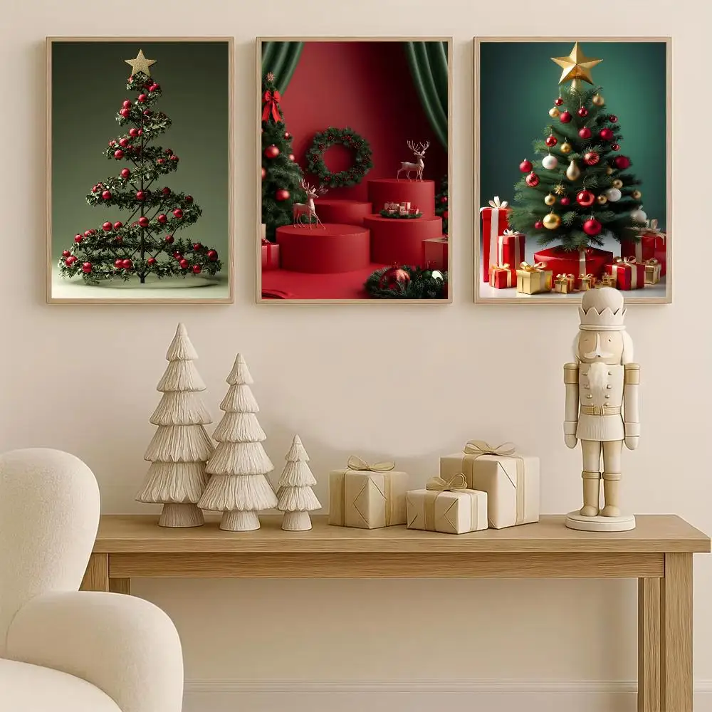 Vintage Christmas Tree Poster Resistente al Agua Duradero para Decoracion de Pared en Cualquier Espacio