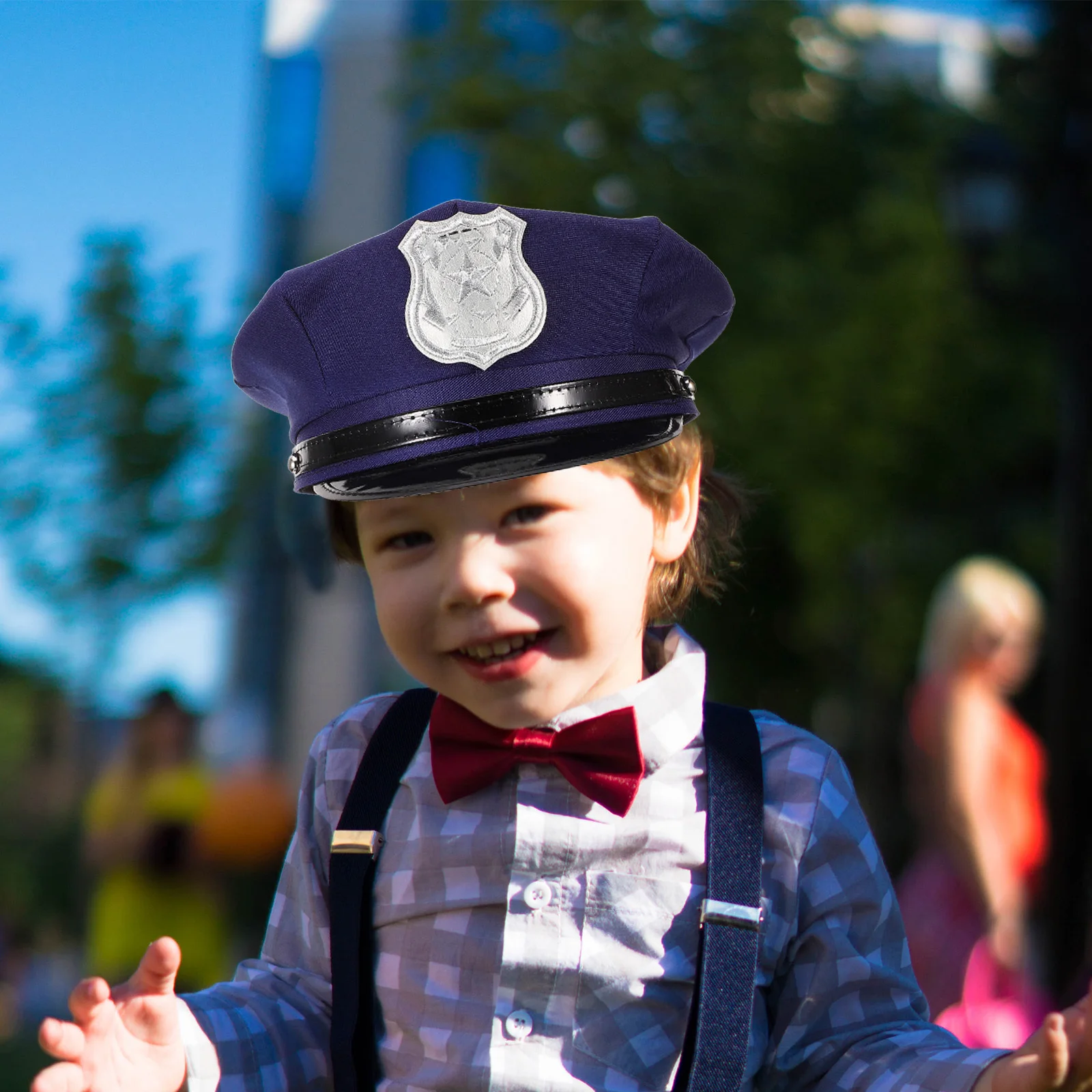 

1Pcs Unisex Badge Police Cap Comfortable Breathable Lightweight for Cosplay Party Performance Stage Show Blue Badge Police Cap