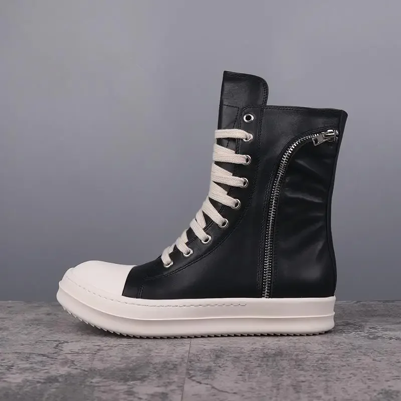 

Men's Casual Shoes Zipper Design R0 Shoes for Women Black Solid Male Sneakers Leather Women's Sneakers