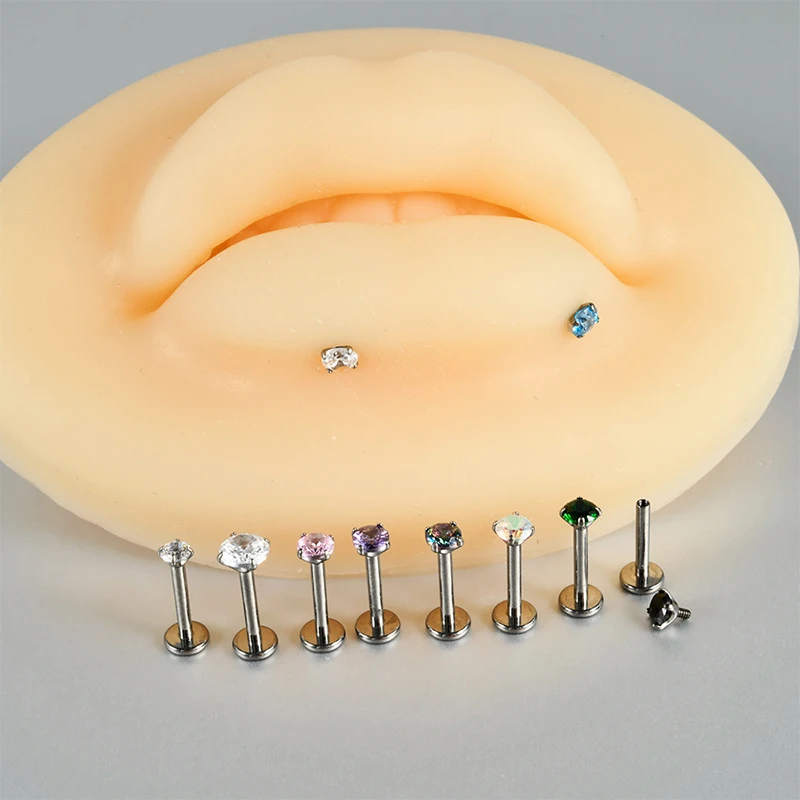 10Pcs G23 Titanium Piercing Labret Lip Stud Internally Threaded Zircon Ear Stud Helix Cartilage Tragus Body Jewelry Wholesale