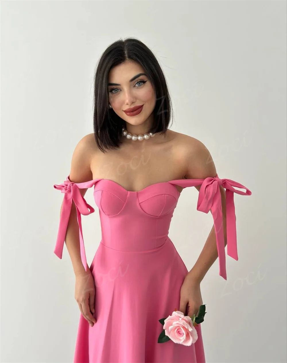 Zoci Sweetheart A Line Prom Dresses Customized Draped Satin Short Evening Party Gowns Tea Length Formal Occasion Party Dress