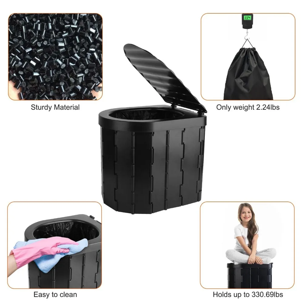 

Foldable Emergency Toilet for Car Travel Camping Boating Hiking Cleanable Travel Commode