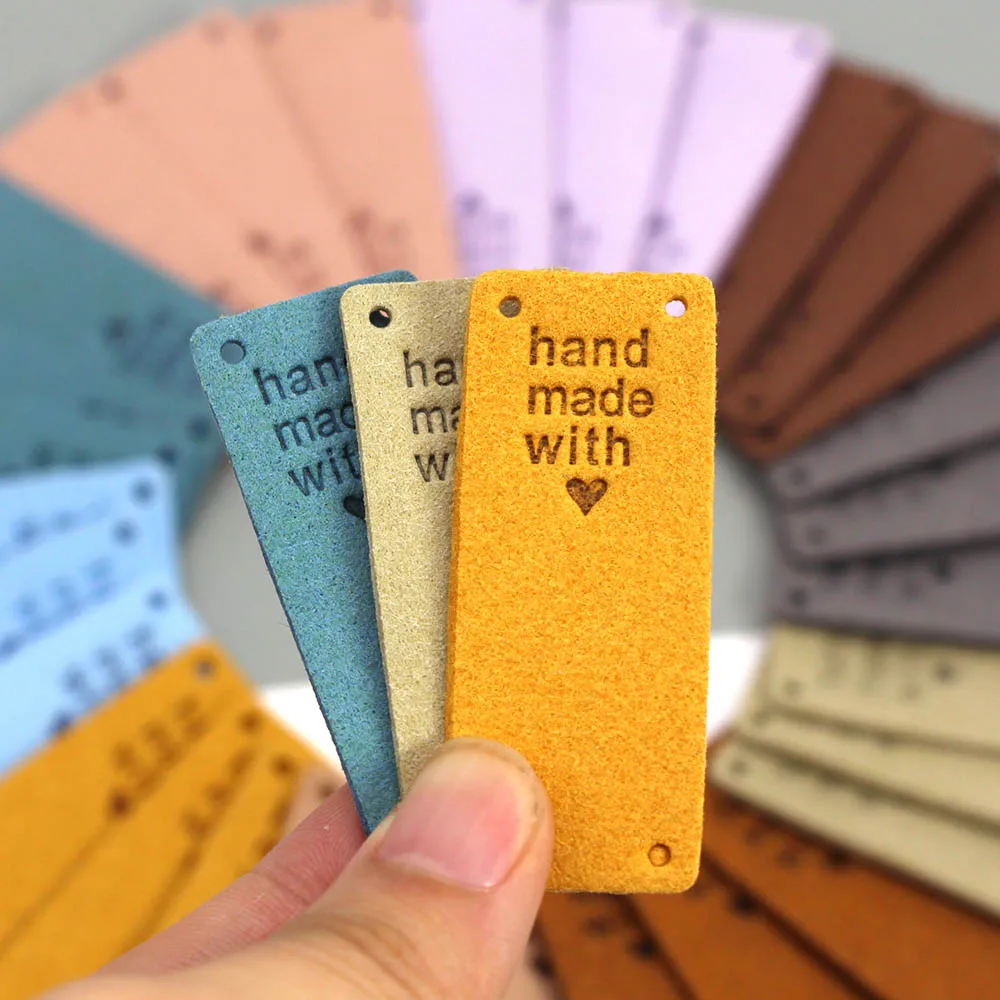 20Pcs Handmade With Love Labels 2x5CM Hand Made Tag For Clothing Fiber Leather Label For Hats Knitted Sewing Accessories