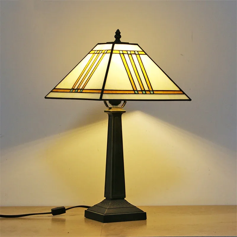 8M Tiffany Glass Table Lamp LED Modern Creative Square Read Desk Light Decor For Home Study Bedroom Bedside