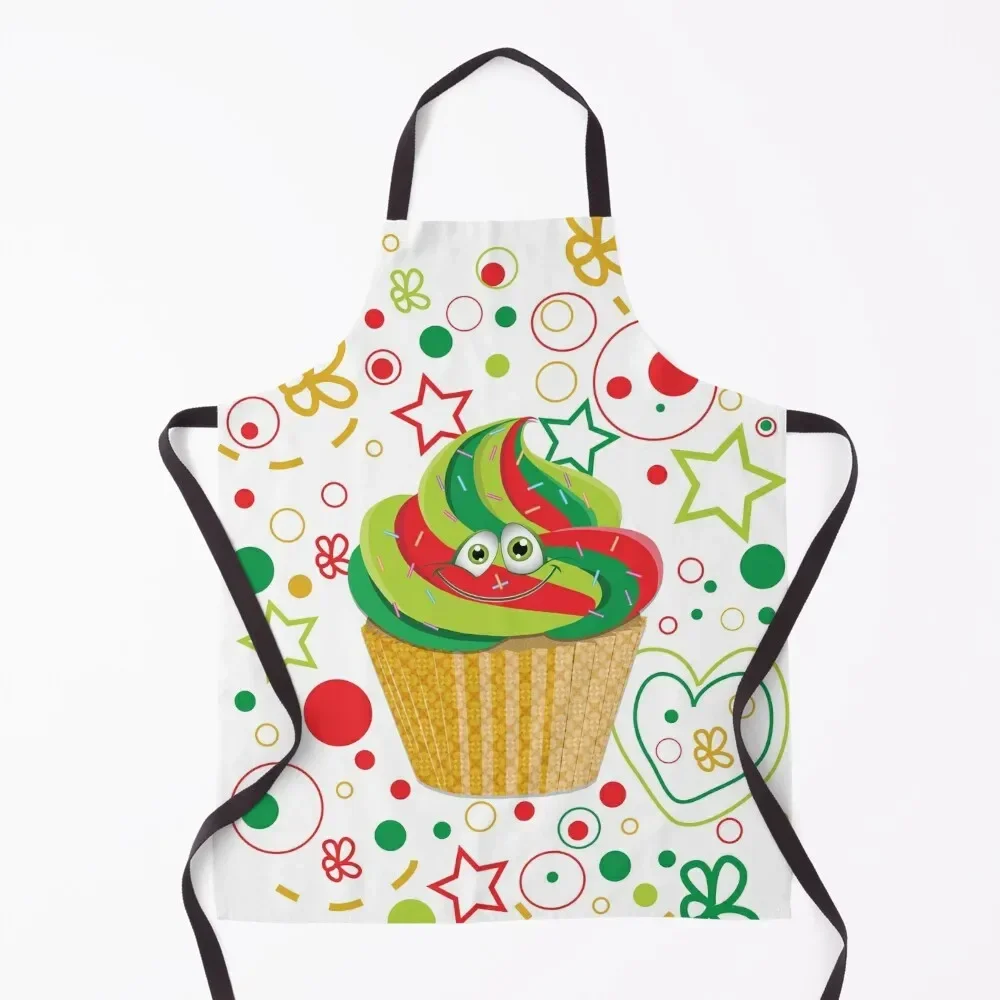 

Cute Cartoon Christmas Cupcake with Red and Green Frosting Apron For Hairdresser japanese woman Women's Kitchen Utensils Apron