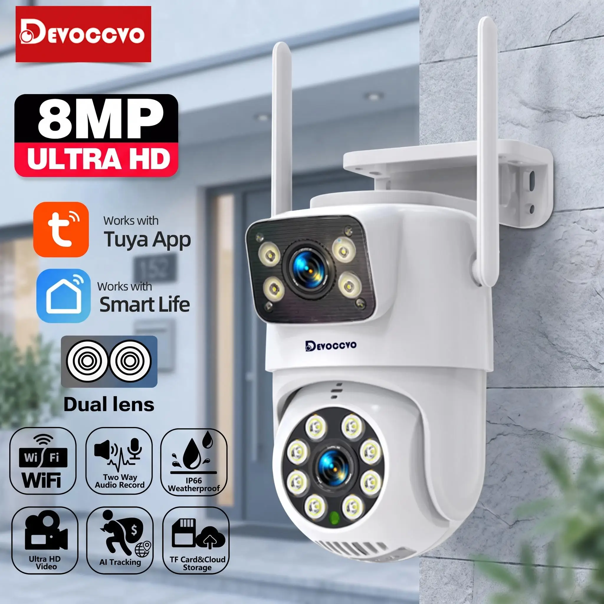 4K 8MP Dual Lens Wifi PTZ IP Camera Tuya Smart Outdoor Home Security Auto Tracking Human Detection WIFI CCTV Surveillance Camera