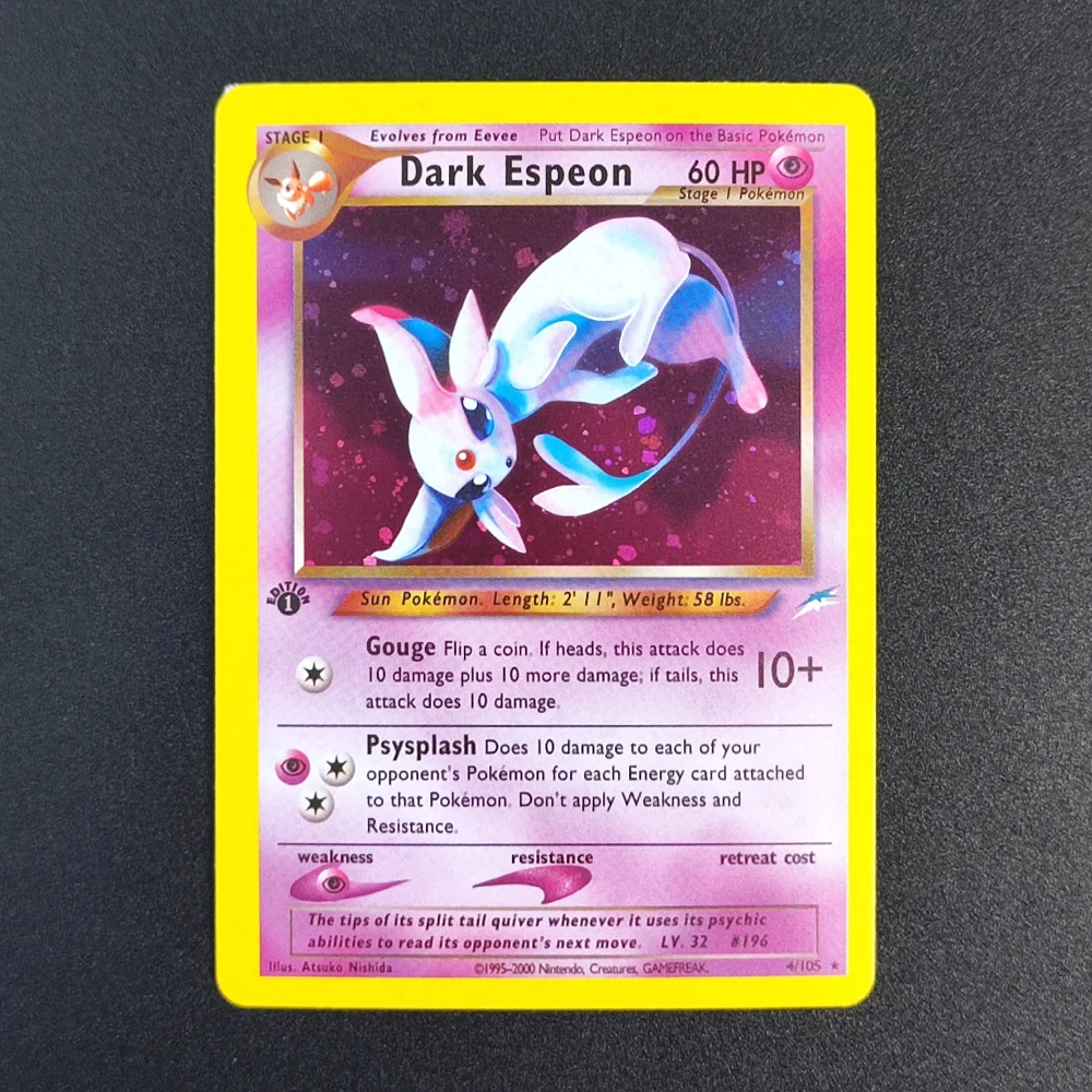 

Proxy Pokemon Card EN Gym Challenge 1st Dark Espeon 4/105 Super Rare Collectibles Card Single Classic Anime Cards Toys
