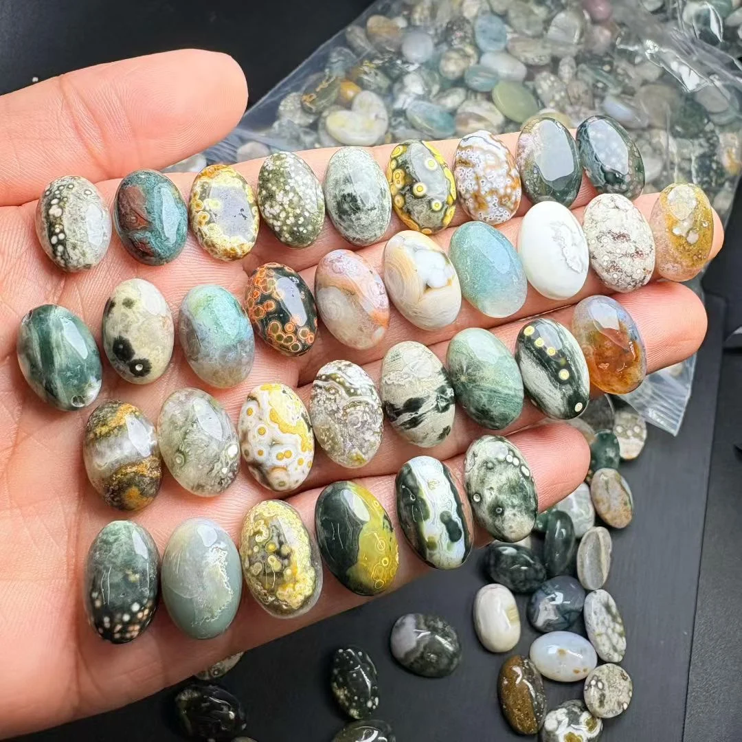 

1 Pc Fengbaowu Natural Stone Ocean Jasper Oval Cabochon 10x15MM DIY For Ring Pendant Jewelry Gift