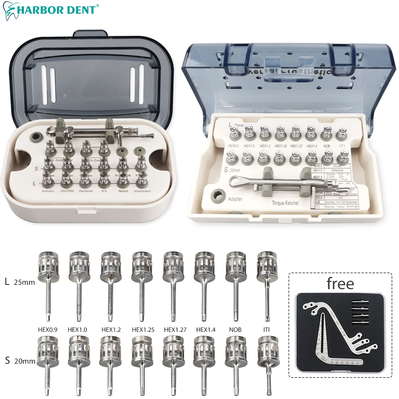 

Two Types Dental Implant Torque Wrench Screwdriver Silver 10-70NCM Ratchet Drivers For Dentist Implant Repair