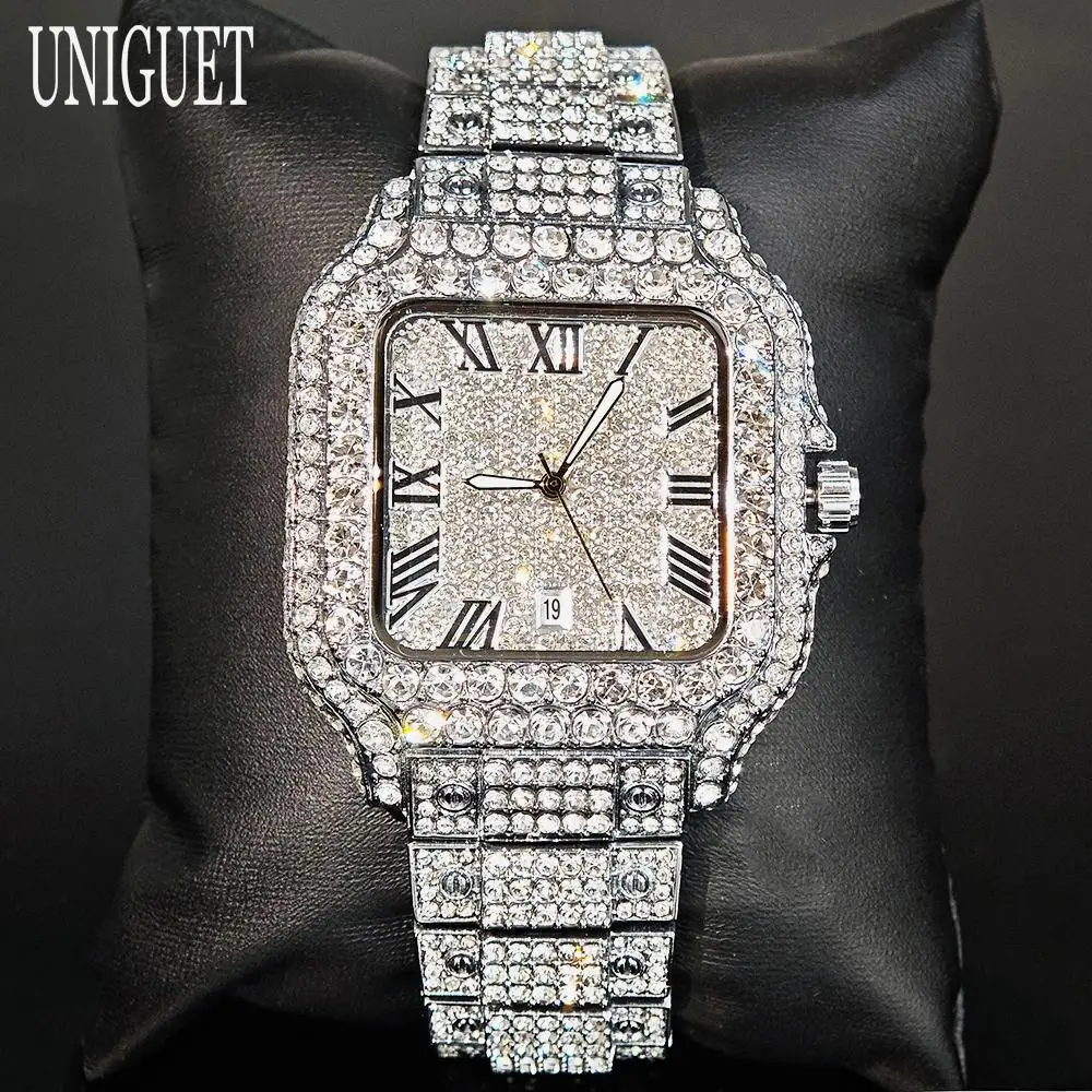 

Горячая распродажа: Мужские часы UNIGUET Cool Black, модные, в стиле хип-хоп, с бриллиантами, квадратные, наручные, подарок для мужчин, дропшиппинг