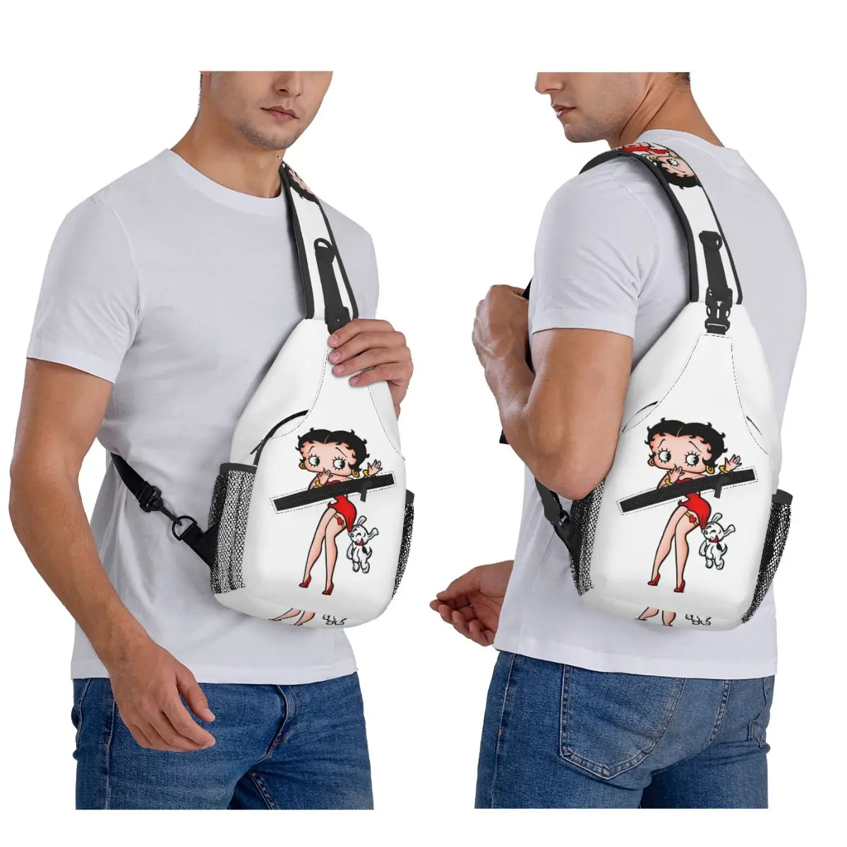 Cartoon Girl Bettys Chest Bag Men Sling Crossbody Backpack Chest Bag Traveling Hiking Daypack Shoulder Bag