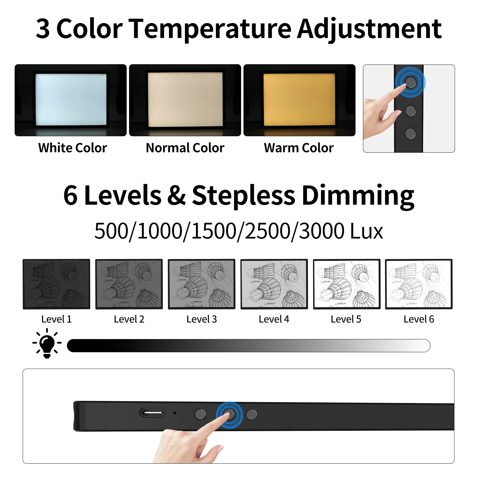 Kabelloses A3 LED-Lichtpad mit 3000mAh Wiederaufladbarem Akku, 3 Farben Stufenlos Dimmbar und 6 Helligkeitsstufen Einstellbar – Detail 3