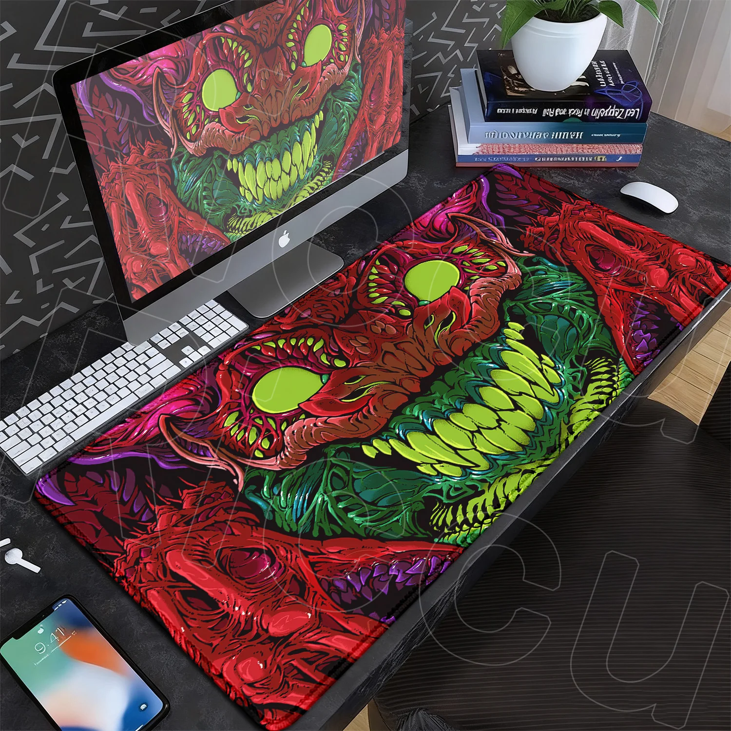 Podkładka pod mysz do biura firmy 60x35cm, dywanik XXL Hyper Beast, antypoślizgowa gumowa podkładka pod mysz, akcesoria do klawiatury, fajna mata z motywem potwora. — zdjęcie produktu 3