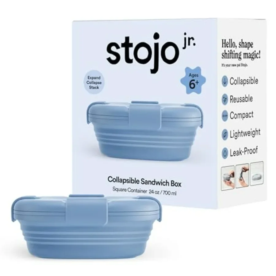 

Jr Collapsible Box for Kids - Steel Blue, 24oz - Leak-Proof Reusable Silicone Travel Bowl for Hot & Cold Food - For Home, On-The