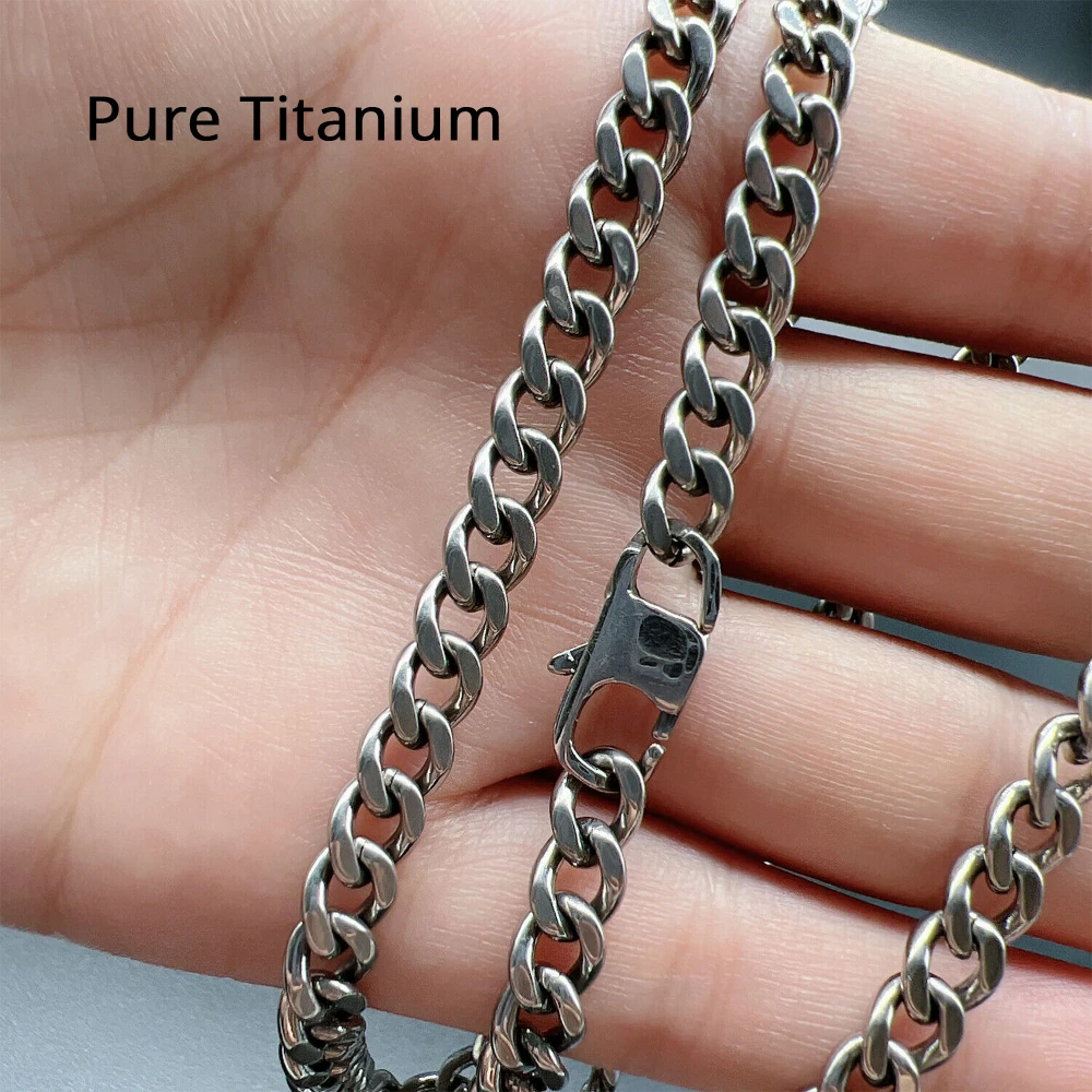 Fashion Smooth 5.5mm TA1 Pure Titanium Cuban Link Chain Necklace for Men Women Anti-allergy Handmade Solid Titanium Necklace