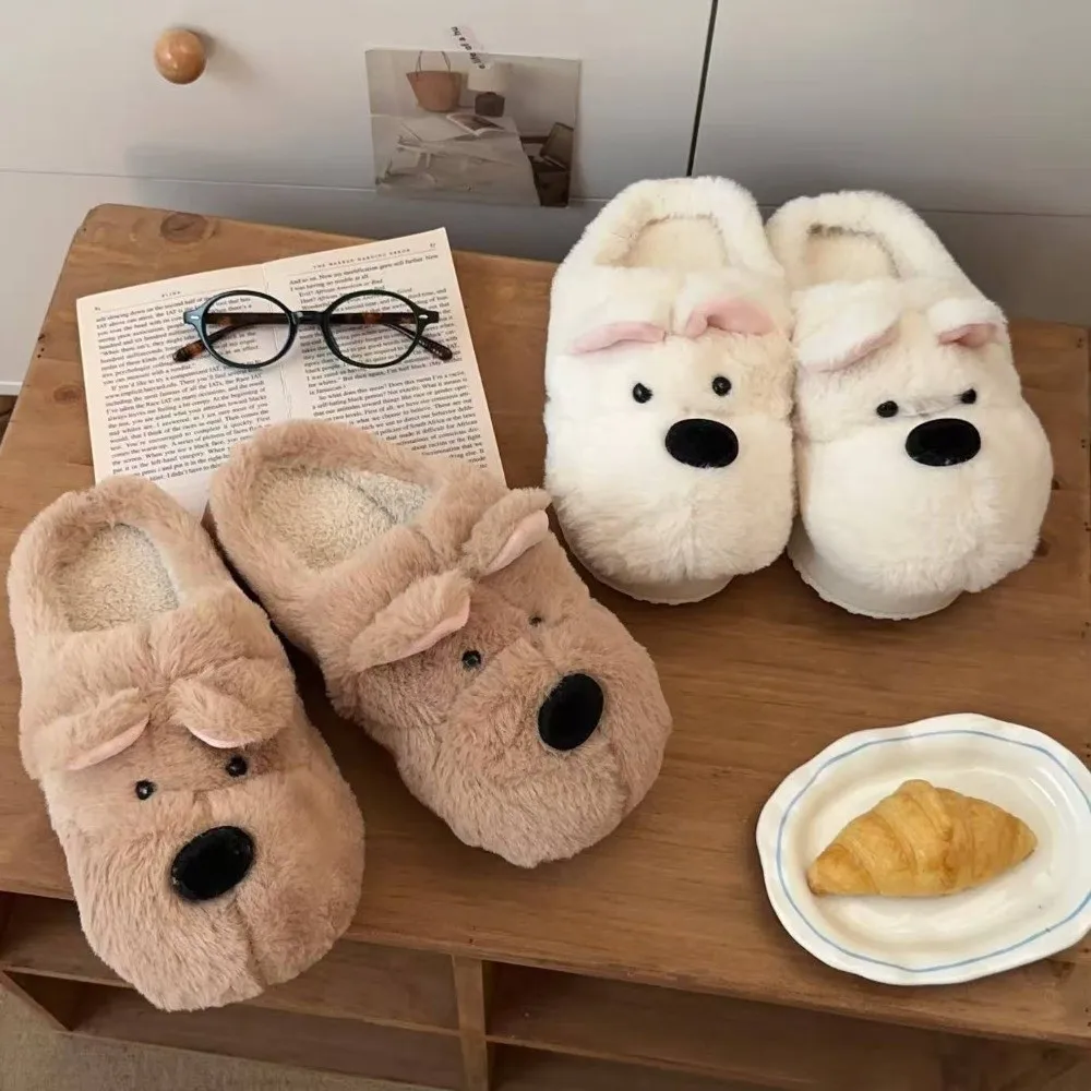 

Cute Fluffy Winter Puppy Plush Slippers Cartoon Thick Soled Warm Fur Slippers Student Anti Slip Y2K Dog Slippers Outside