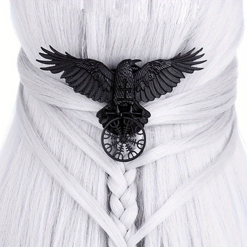 Vintage Viking Black Oversized Crow Hair Clip Women Gothic Hairpin Punk Raven Wing Nakrycie głowy Nakrycie głowy Halloween Akcesoria do włosów