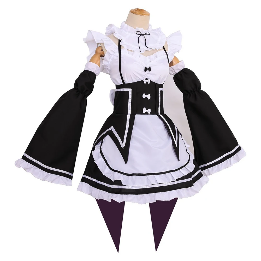 Re Zero Ram Rem Cosplay Costume Anime Maid Dress Black White Lolita Uniform Outfit Halloween Carnival Party Role Play Costume view 4