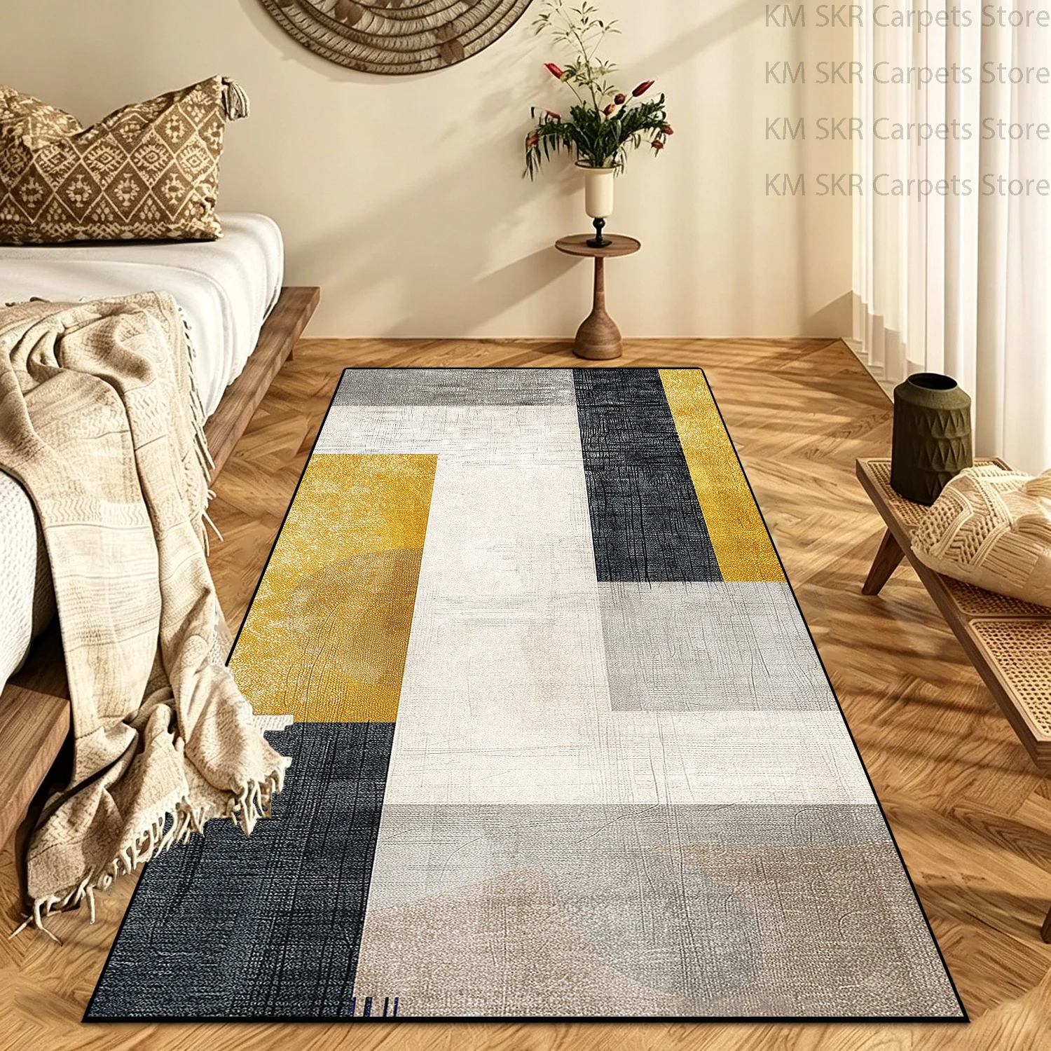 Nordic Simple Patchwork Style Bedroom Long Rug Anti Slip Washable Living Room Decoration Mat Easy Clean Kitchen Carpet Runner