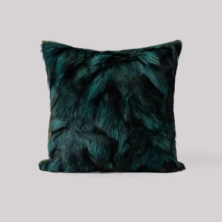 

Modern minimalist throw pillow original living room sofa sample room high-end green silver fox fur cushion