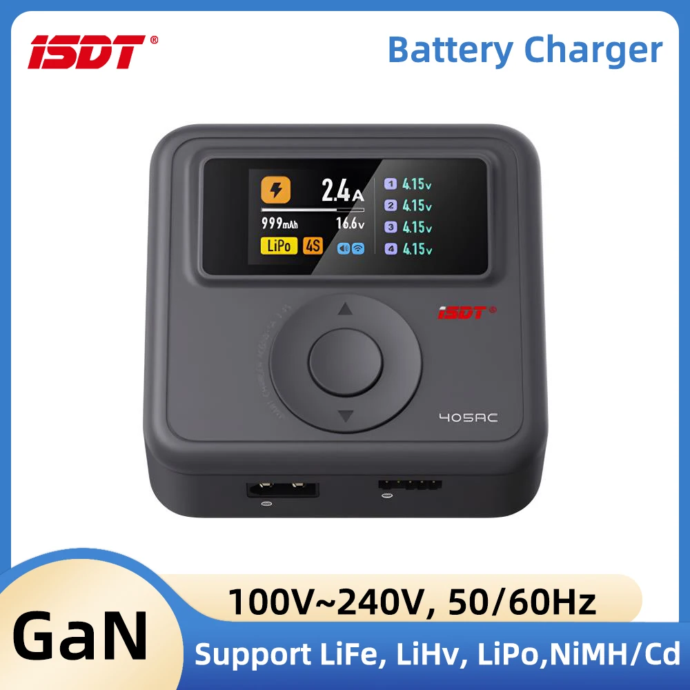 

ISDT 405AC 60 Вт Умное зарядное устройство GaN Зарядное устройство AC 100 ~ 240 В lPS Экран Управление через приложение