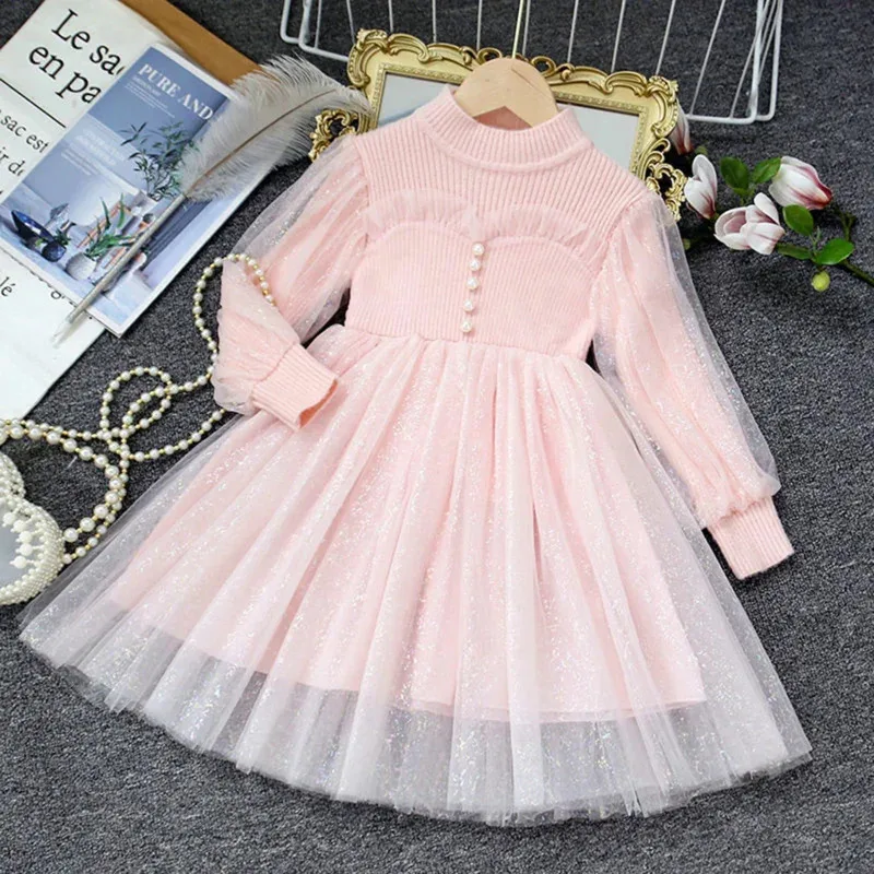Nuevo 2025 Otoño Invierno suéter tejido de lana vestido de estilo británico vestidos para niñas para fiesta boda ropa de niña ★ ★ ★   jj.