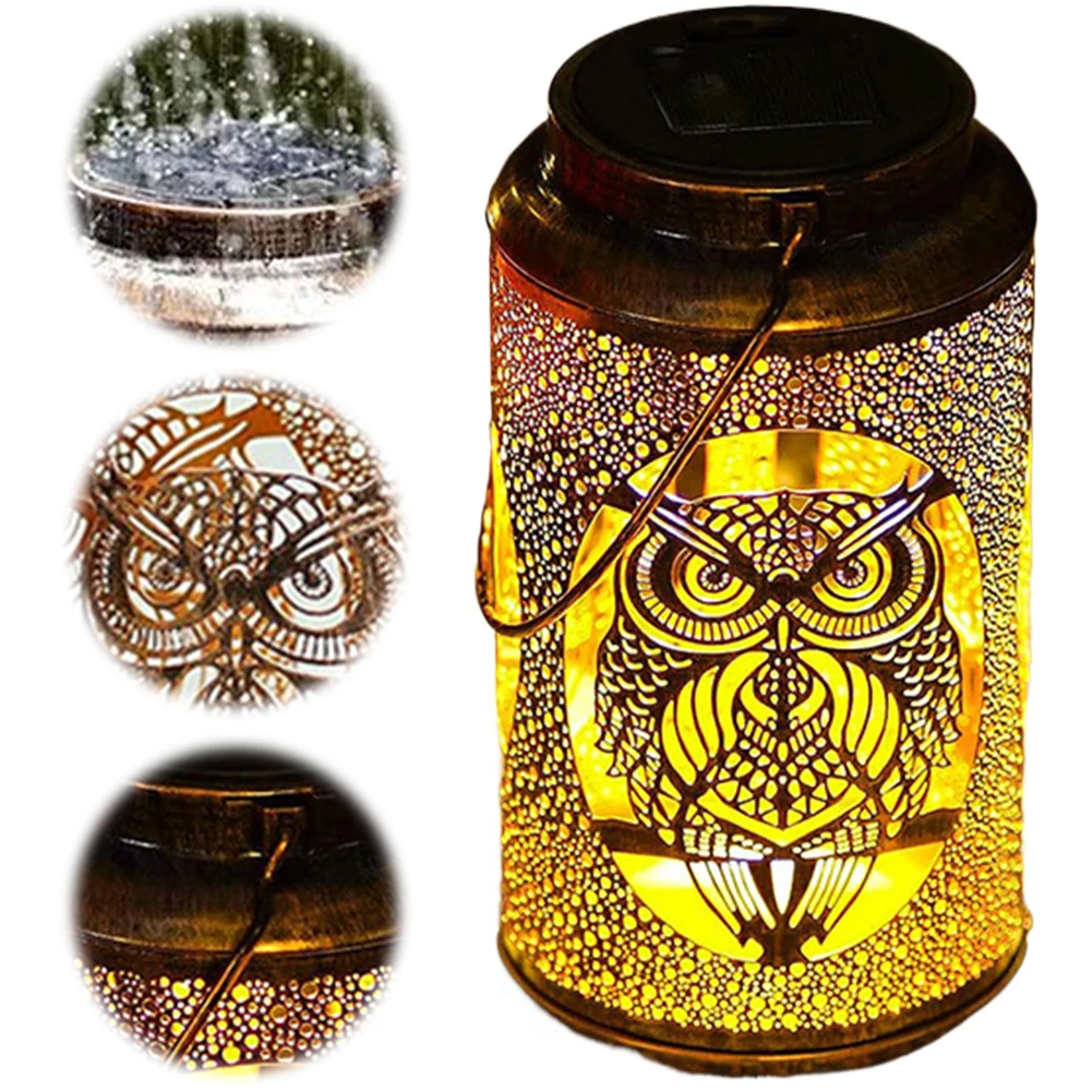 

Outdoor Hanging Light Waterproof Owl Hollowed-Out Metal Decor Lantern Owl Solar Pathway Lights for Patio Yard Pathway Landscape