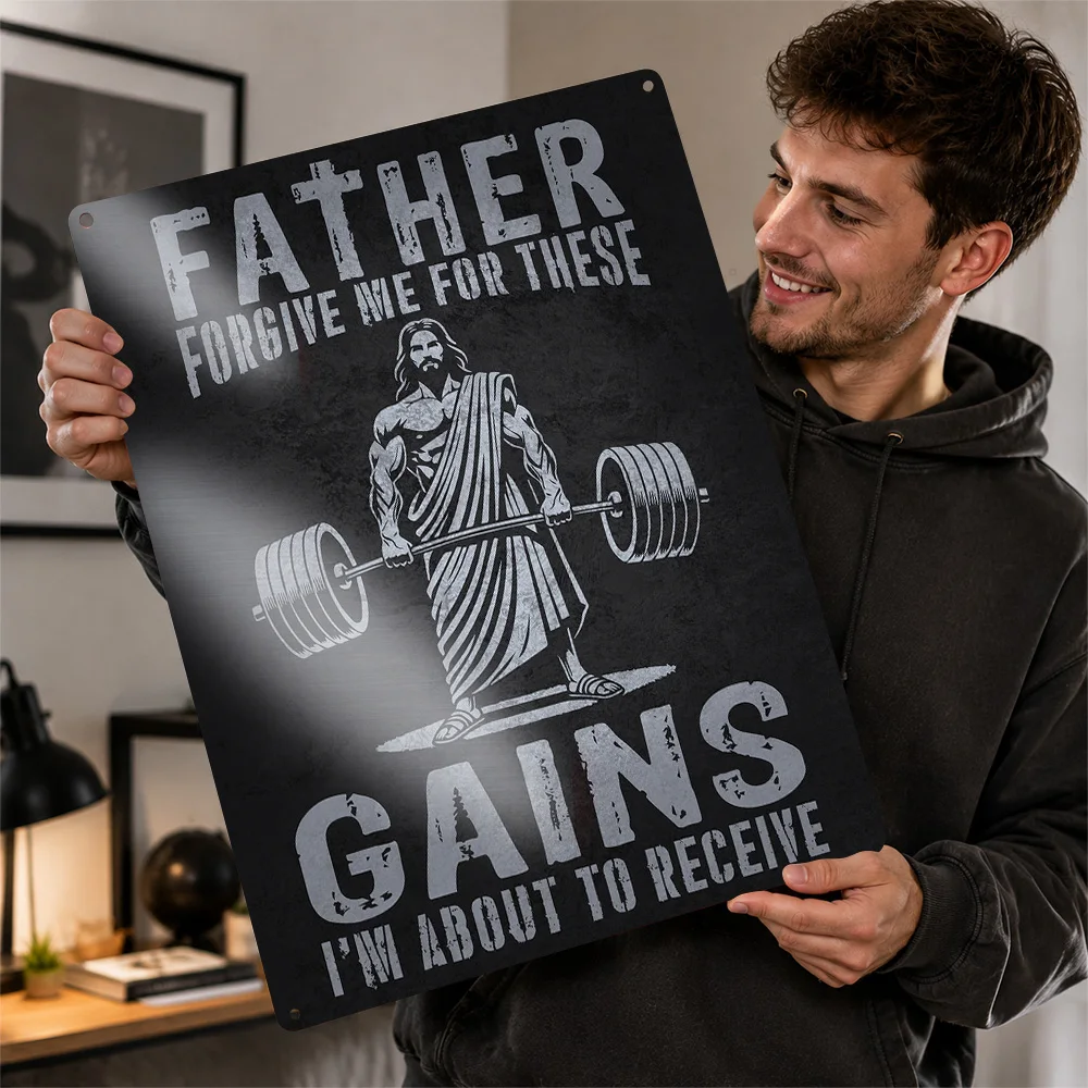 Jesus Lifting Weights Quote Textured Metal Poster Humorous Wall Art For Home Gym Personalized Aluminum Sign Fitness Lover Gift