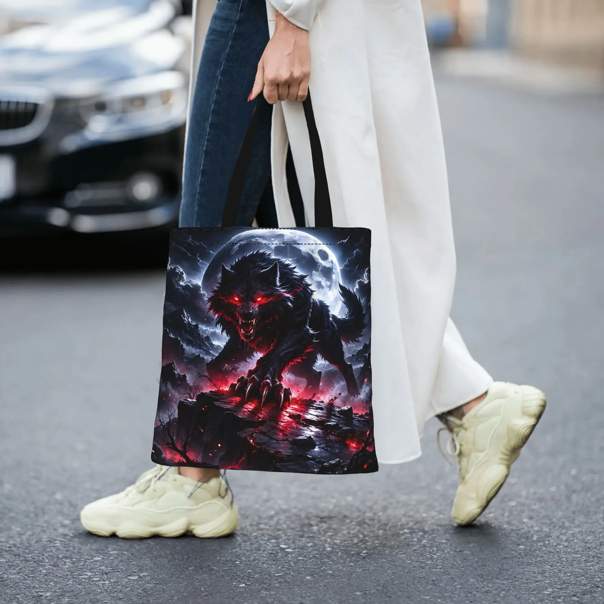 Fashion Women's Bag Cool Wolf Pattern Wolf spirit Shopping Bag  Canvas Tote Bag Women'S Shoulder Handbag Christmas Gift
