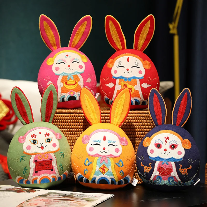 Kawaii Auspicious Rabbit Plush Doll Cute Chinese Traditional Lucky Round Bunny Soft Stuffed Toy Kids Birthday Gift New Year Gift