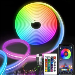 DC5V USB RGB Neon LED Strip Wodoodporna Elastyczna Taśma Wstążkowa Neonowe Światła Aplikacja Zdalne Sterowanie Do Oświetlenia Zewnętrznego Pokoju Domowego