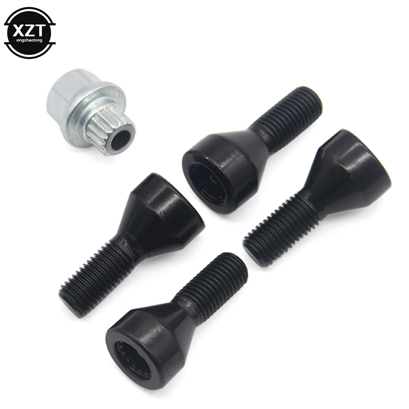 4+1 Set Car Tire Bolts M12 * 1.5 Hexagon Spherical Hub Bolts Car Tire Inner Teeth Anti-theft Screw for BMW Car Accessories