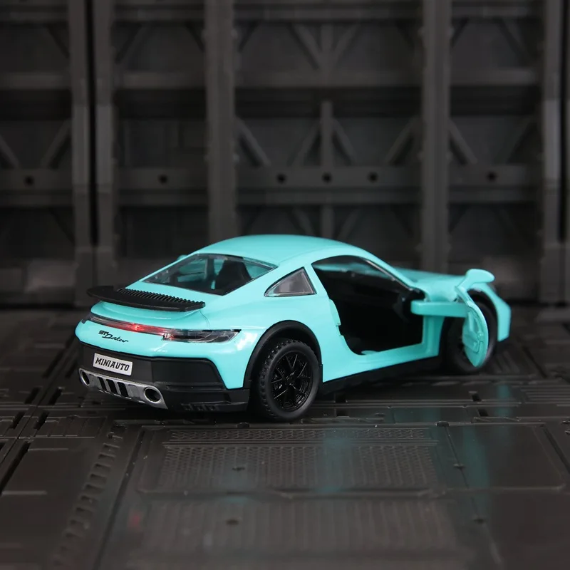 1:32 911 DaKar Alloy Sports Car Model Diecast Toy Ornament Doors Opened Sound Light Pull Back Miniature Models Toddler Kids Gift