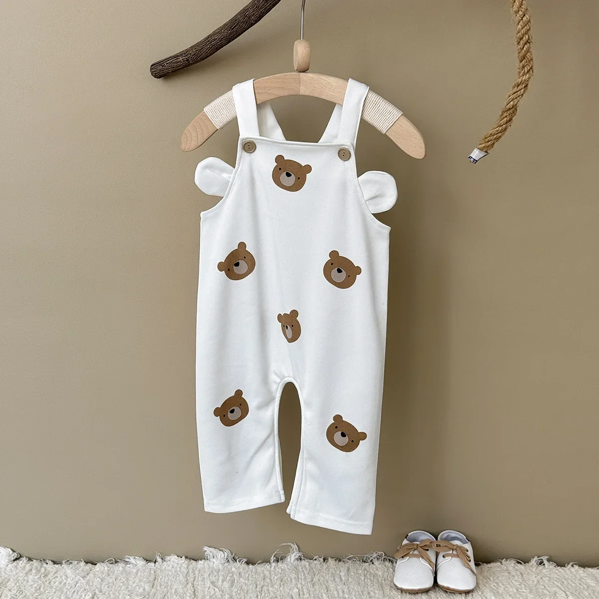 

0-2Y Baby Girls 3D Bear Ear Suspender Pants Toddler Boys Baby Bear Print Outfit Set Cute Casual Daily Jumpsuit for Kids Wear