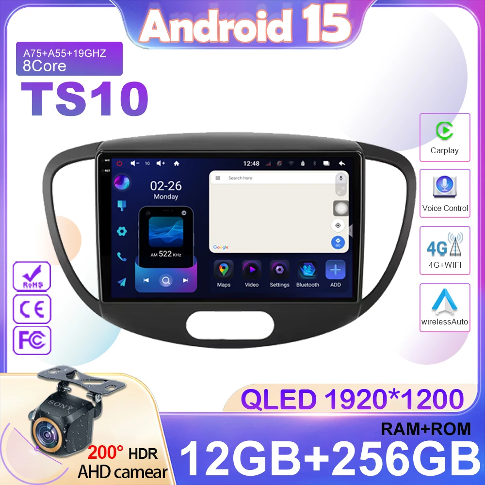 

Android 15 Car Radio For Hyundai i10 2007 2008 2009 2010-2013 Stereo Multimedia Player 4G GPS Navigation 2din Carplay 2 Din