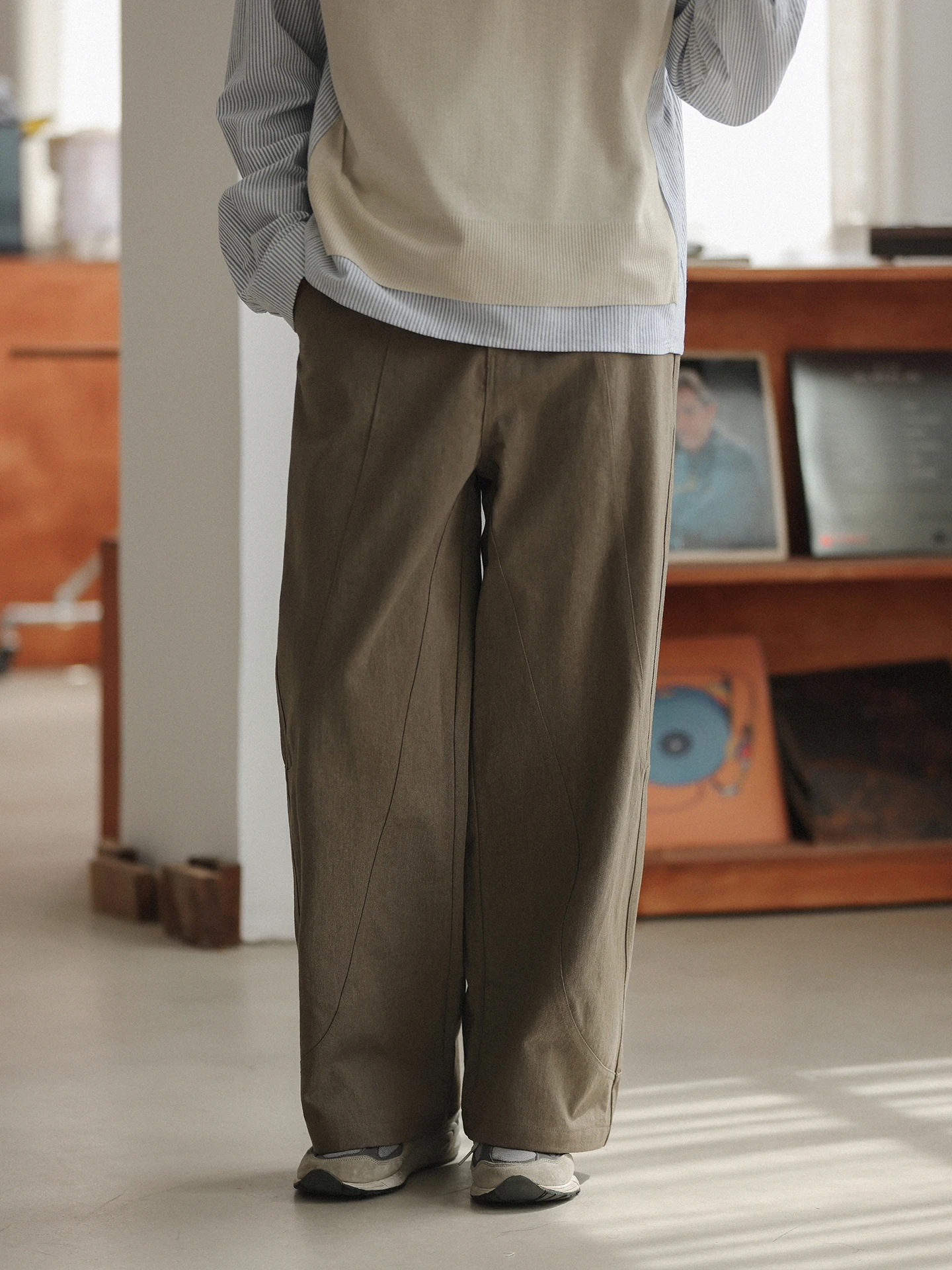 

Noears Japanese Sle Retro Loose Straight Leg Long Pants Autumn Design Split Design Casual Pants een Color Youth Cotton