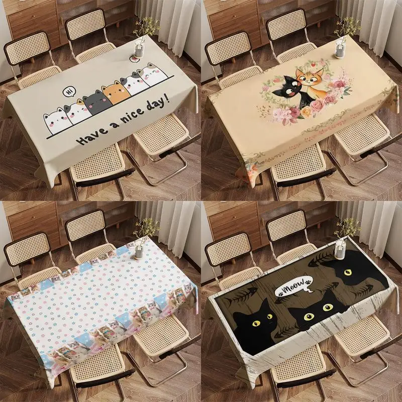 Cute Cat Pattern Tablecloth Restaurant Kitchen Tablecloth Living Room Home Decoration Rectangular Party Decoration