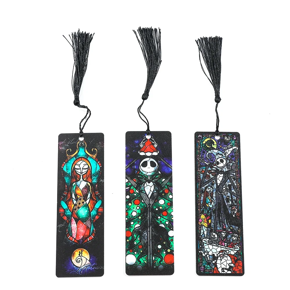 The Nightmare Before Christmas Jack and Sally Acrylic Bookmark with Tassel Spooky Movie Figure Halloween Card Book Marks Gifts