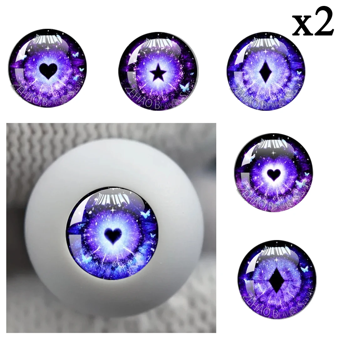 12Pcs Starry Night Purple 10MM-40MM Glass Cabochon Eye Round Decorative Accessories DIY Blyth BJD Doll Accessories JD025