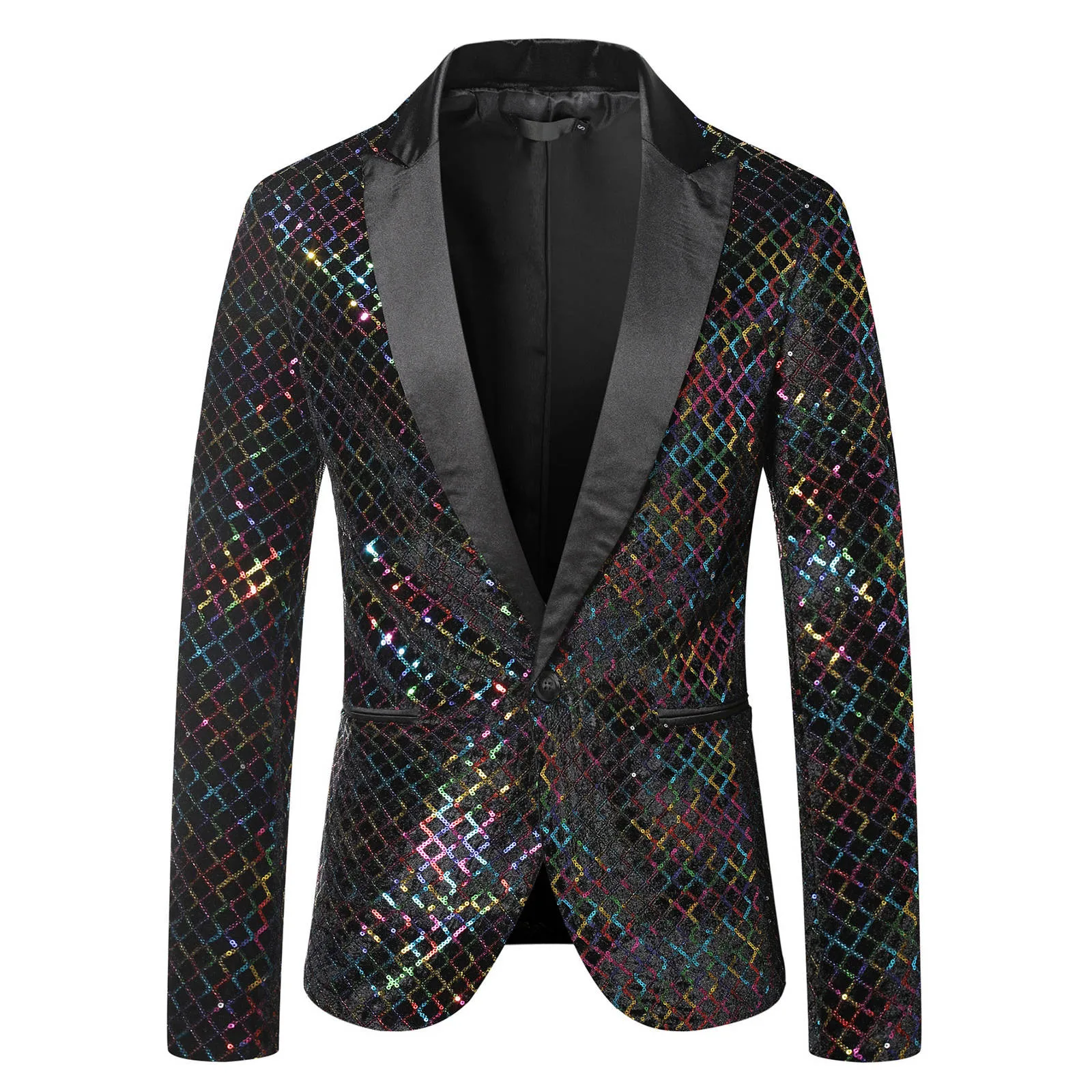 

Men's Casual Fashion Set Solid Sequin Blazer Business Gentleman Lapel Glitter Party Set Formal Men Glitters Suit Jackets