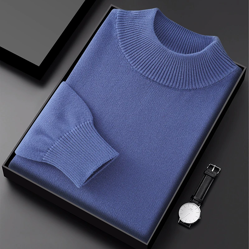 LDZWSM Men's Sweaters Pure Color Young Men Cotton Sweater Half High  Collar Big Size Pullover for Man Tops Thin Sweater