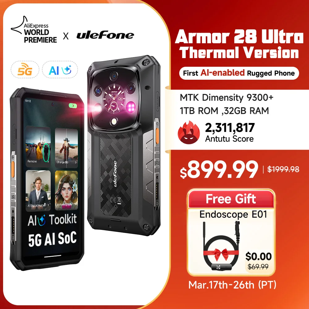 Ulefone AI Armor 28 Ultra 5G Thermal Imaging Rugged Phone MTK Dimensity 9300+ AMOLED Android Smartphone 1TB ROM Mobile phone