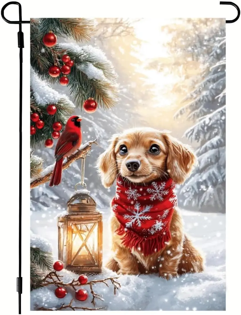 Winter Dachshund Garden Flags for Outside 12x18 Double Sided, Burlap Holiday Snow Garden Flag Dog Winter Xmas Decorations, S zzo
