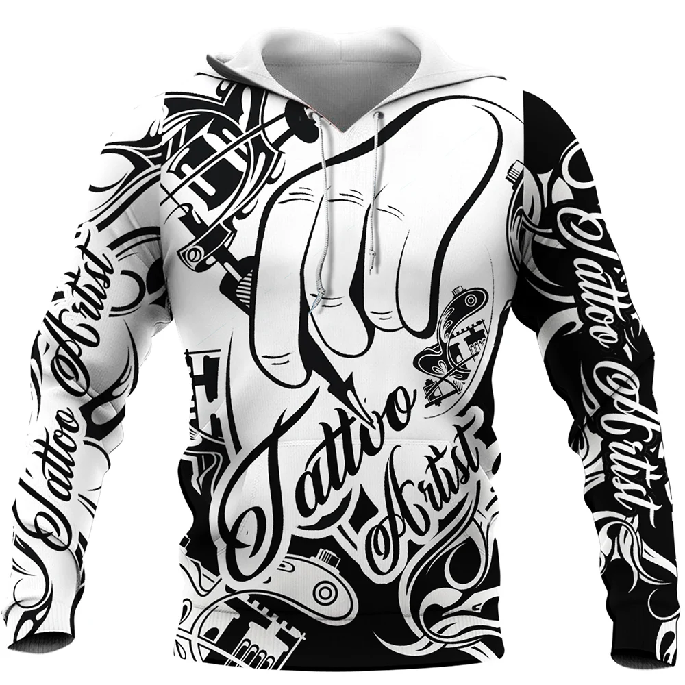 

Men Hoodie Black and White Vintage Skull Tattoo 3D All Over Print Hooded Jacket Women Streetwear Pullover Sudadera Hombre