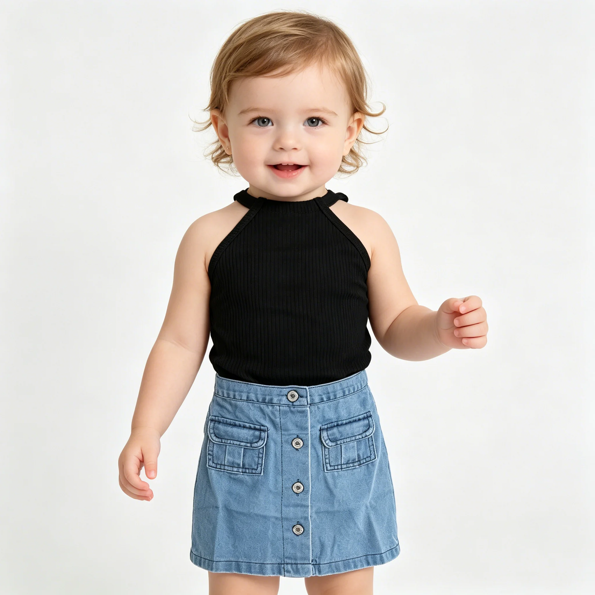 Summer Children Girls Halter Tops Denim Skirts 2pcs Kids Girls Clothing Suits